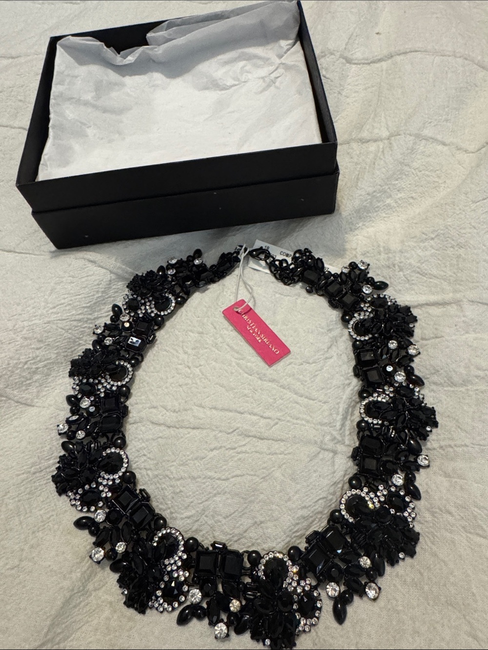 Christian Siriano Black Crystal Statement Collar Necklace